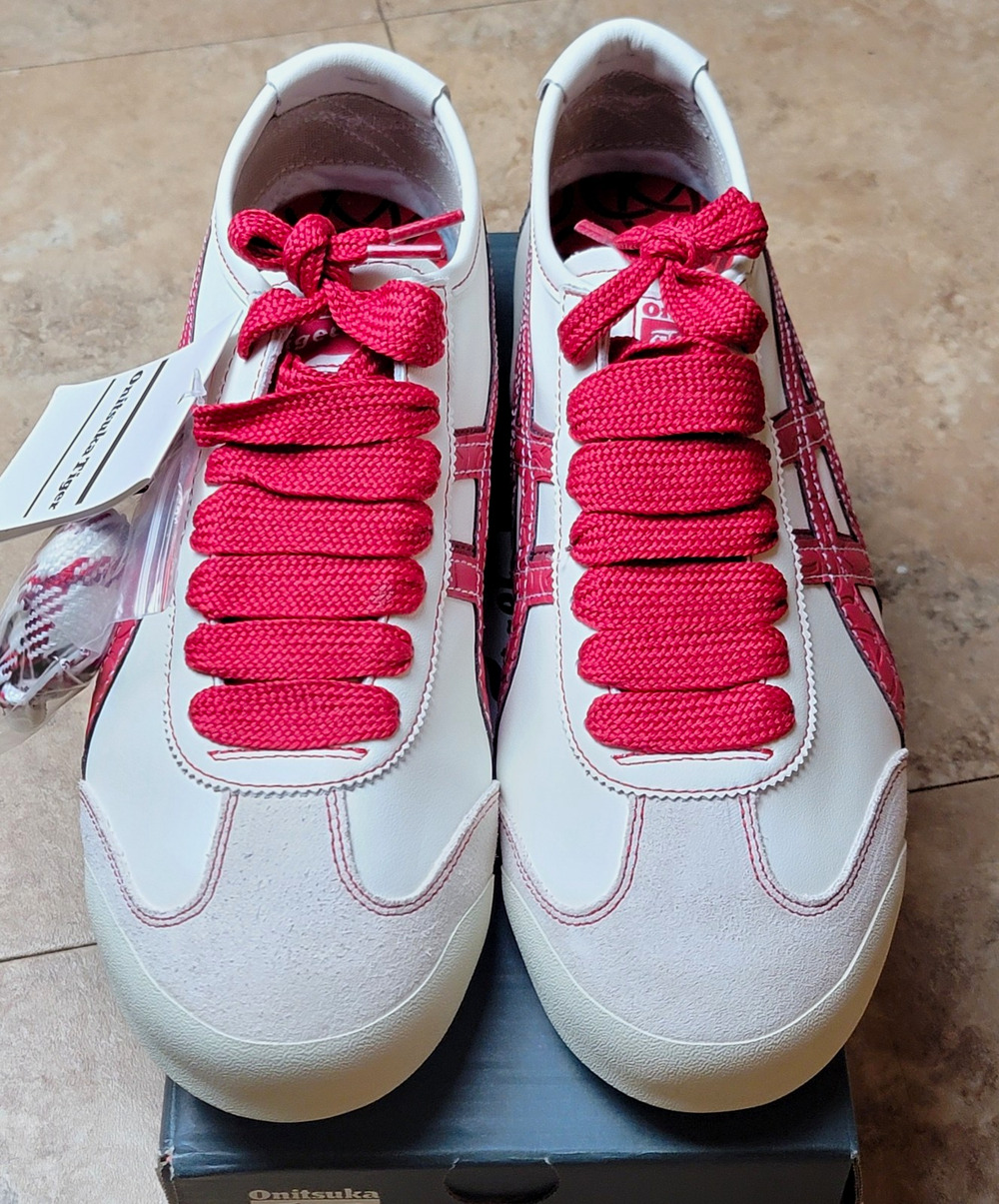 Men Sz 11 Tiger Mexico Low Top Lace Up Fashion Sneakers White Red Street Casual